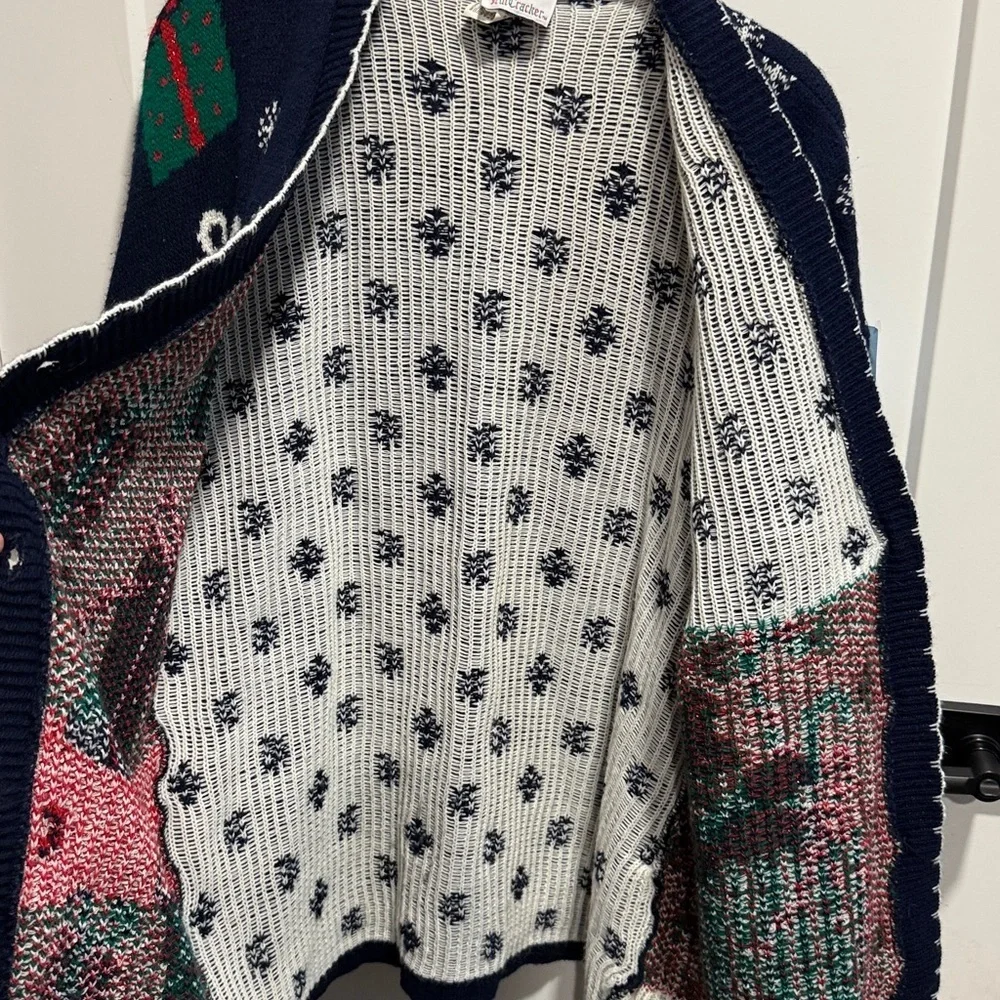 Vintage Festive Navy Cardigan with Holiday Design